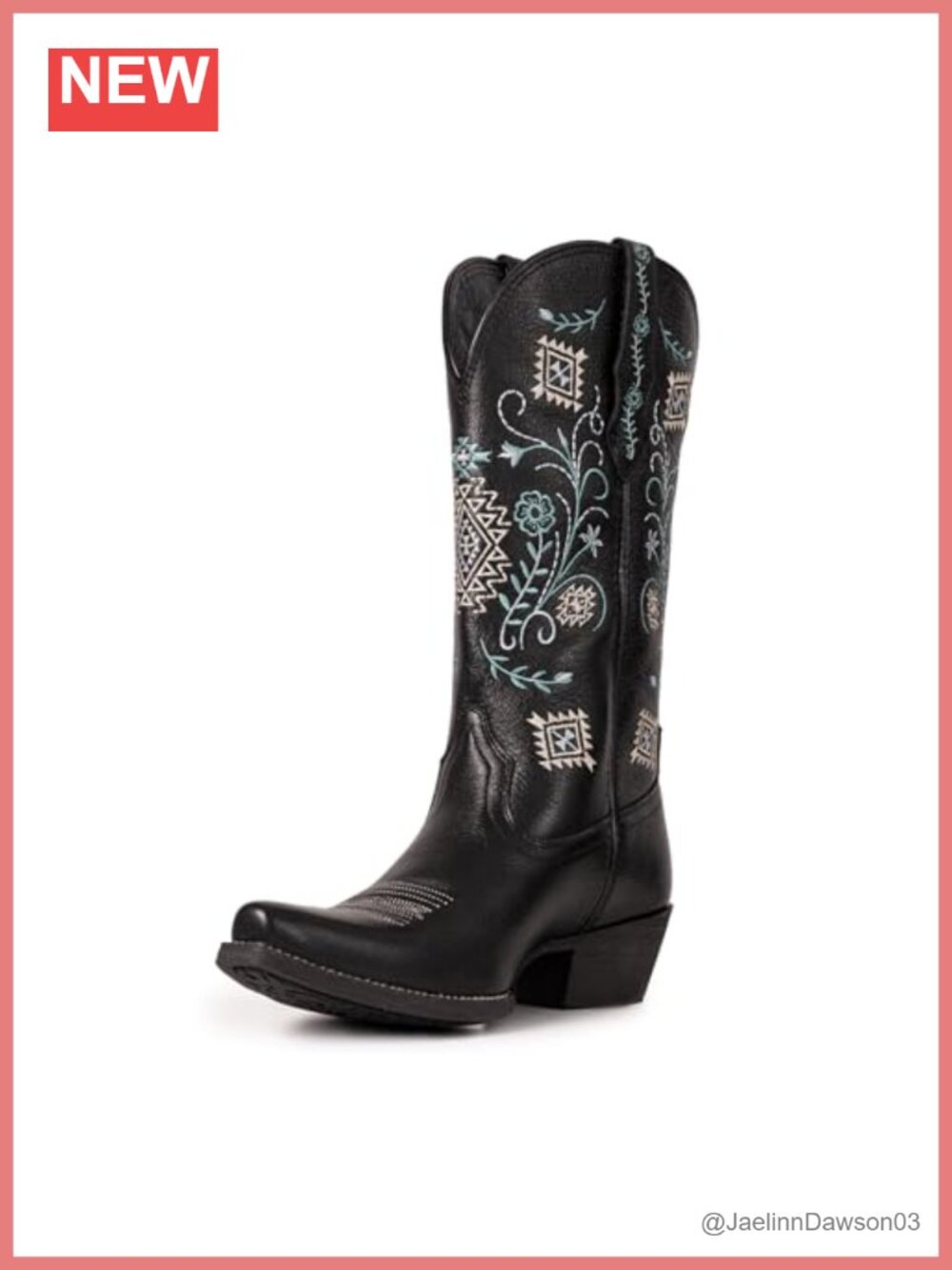 Genuine Leather Embroidered Cowgirl Boots Pointed Toe Chunky Heel Western Rodeo